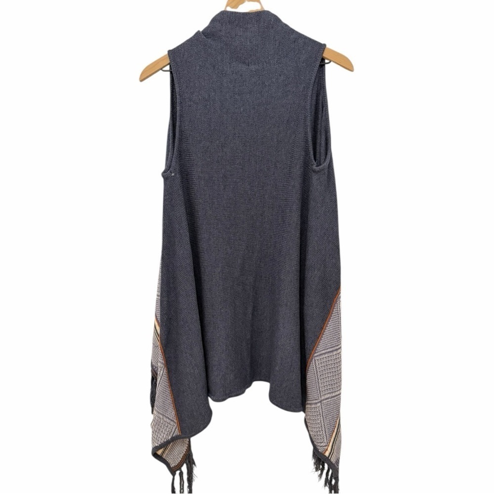 Y2K Boho Indie Fringe Open Front Vest Blue Gray Layering Indie Festival Small - Picture 4 of 7
